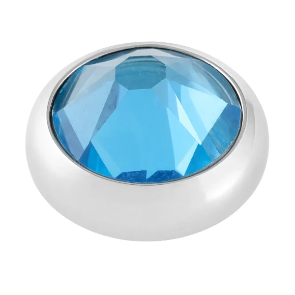 Aqua – Kék Swarovski Kristályos Fejrész Titán Foglalatban Aqua kék Swarovski kristály testékszer fejrész polírozott titánium foglalatban