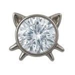 Kristályos cicafejes titánium piercing fejrész – áttetsző cirkónia kővel, macskaformába foglalva.