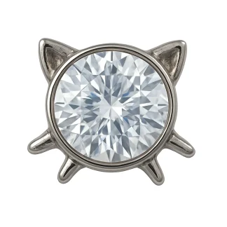 Kristályos cicafejes titánium piercing fejrész – áttetsző cirkónia kővel, macskaformába foglalva.