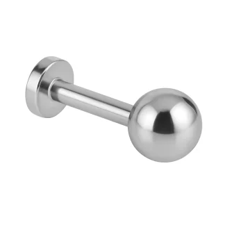 Titánium labret piercing 1.6 mm – golyós fejjel és lapos talppal, implantátum minőségben