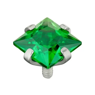 Hercegnő stílusú testékszer élénk zöld, smaragd árnyalatú, négyzet csiszolású Nano Cubic Zirconia kővel, titán foglalatban.