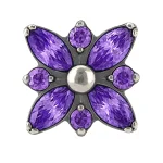 Lila virág formájú testékszer fejrész, csillogó cirkónia kövekkel.