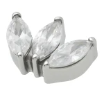 Legyező formájú testékszer három kristálytiszta marquise csiszolású kővel, prémium titán foglalatban.