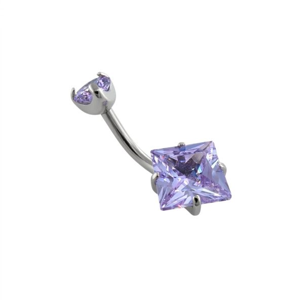 Lila Princess Cut Titán Köldökpiercing Princess Cut lila köves titán köldökpiercing