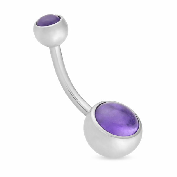 Titán köldök piercing – Természetes ametiszt kővel Titán köldök piercing természetes ametiszt kővel lila