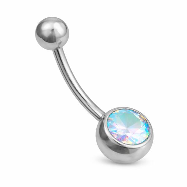Titán köldök piercing – Aurora (AB) CZ kristállyal Titán köldök piercing aurora AB CZ kristállyal