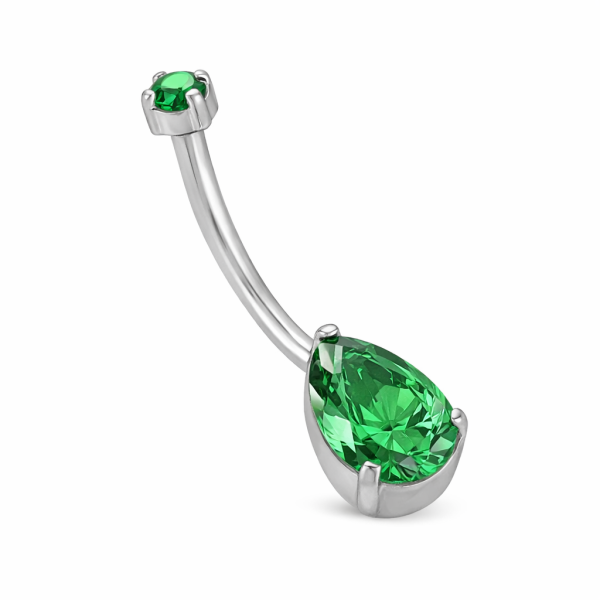 Titán köldök piercing – Emerald Droplet CZ kristállyal Titán köldök piercing emerald zöld csepp CZ kristállyal