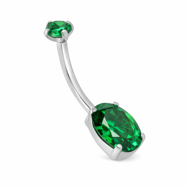 Titán köldök piercing nano green emerald ovál CZ kristállyal