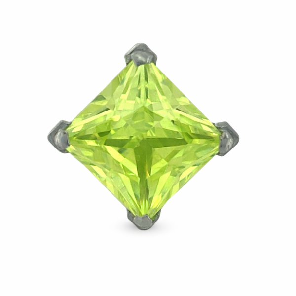 Titán fejrész peridot princess cut zöld CZ kristállyal piercinghez