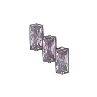 Három rózsaszín baguette csiszolású kristályból álló testékszer fejrész titán foglalatban.