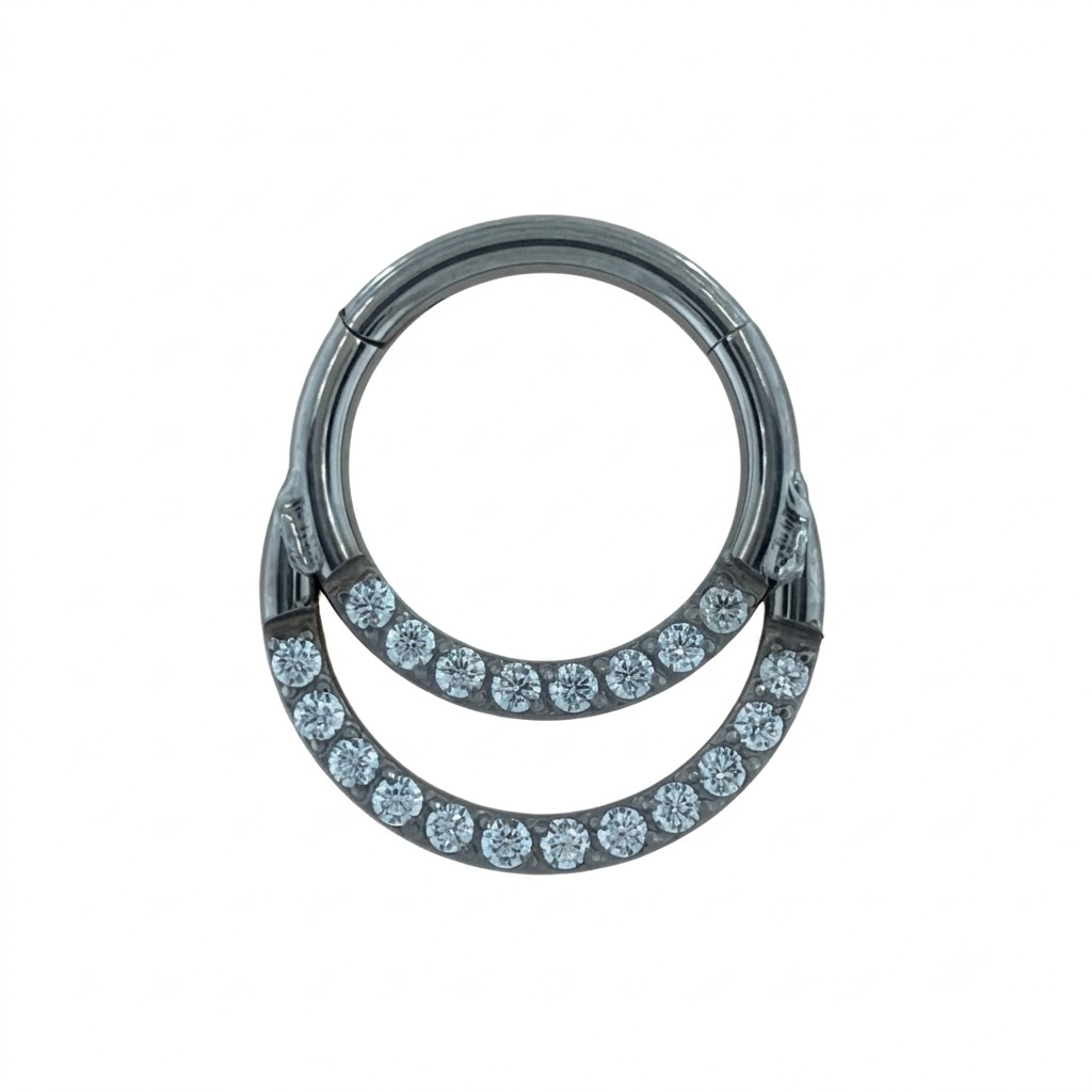 Dupla soros köves titánium zsanéros karika piercing (8mm és 10mm méretben)
