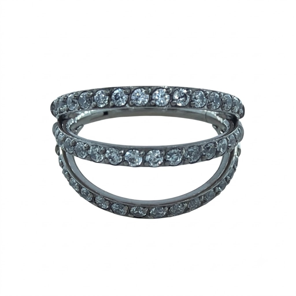 Triple Orbit Cubic Zirconia háromsoros csillogó cirkónia köves titán piercing karika