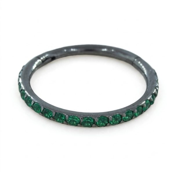 Hedera Emerald prémium titánium zsanéros karika piercing smaragdzöld kövekkel