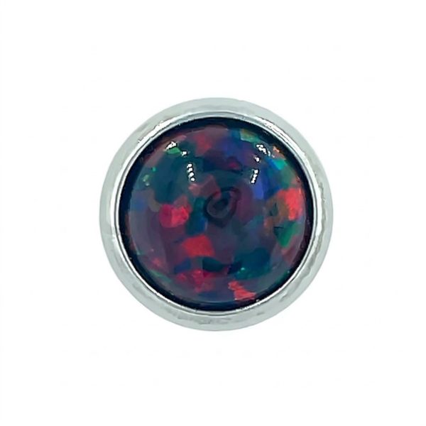 Fekete cabochon opál berakásos QualiTi titánium piercing fejrész peremes foglalatban.